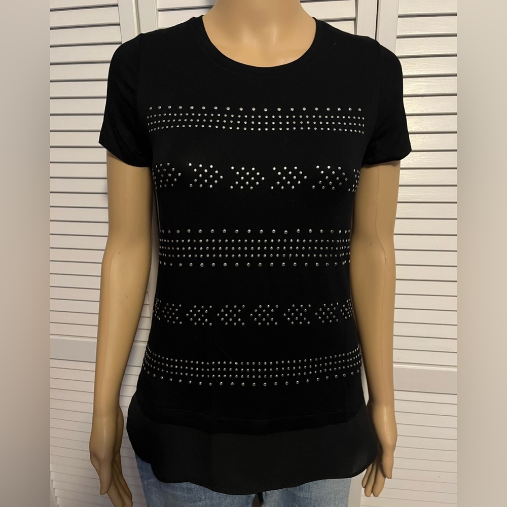 Cool Apt 9 PXS black silver studded shirt sleeve shirt petite NWT